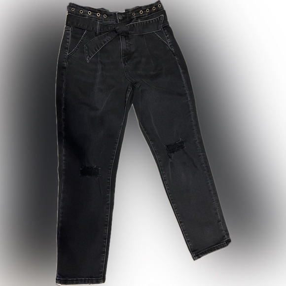 Vervet 29 Black Erika Stretch Mom Jeans | High Waist | Distressed | Tie Waist - Picture 8 of 16